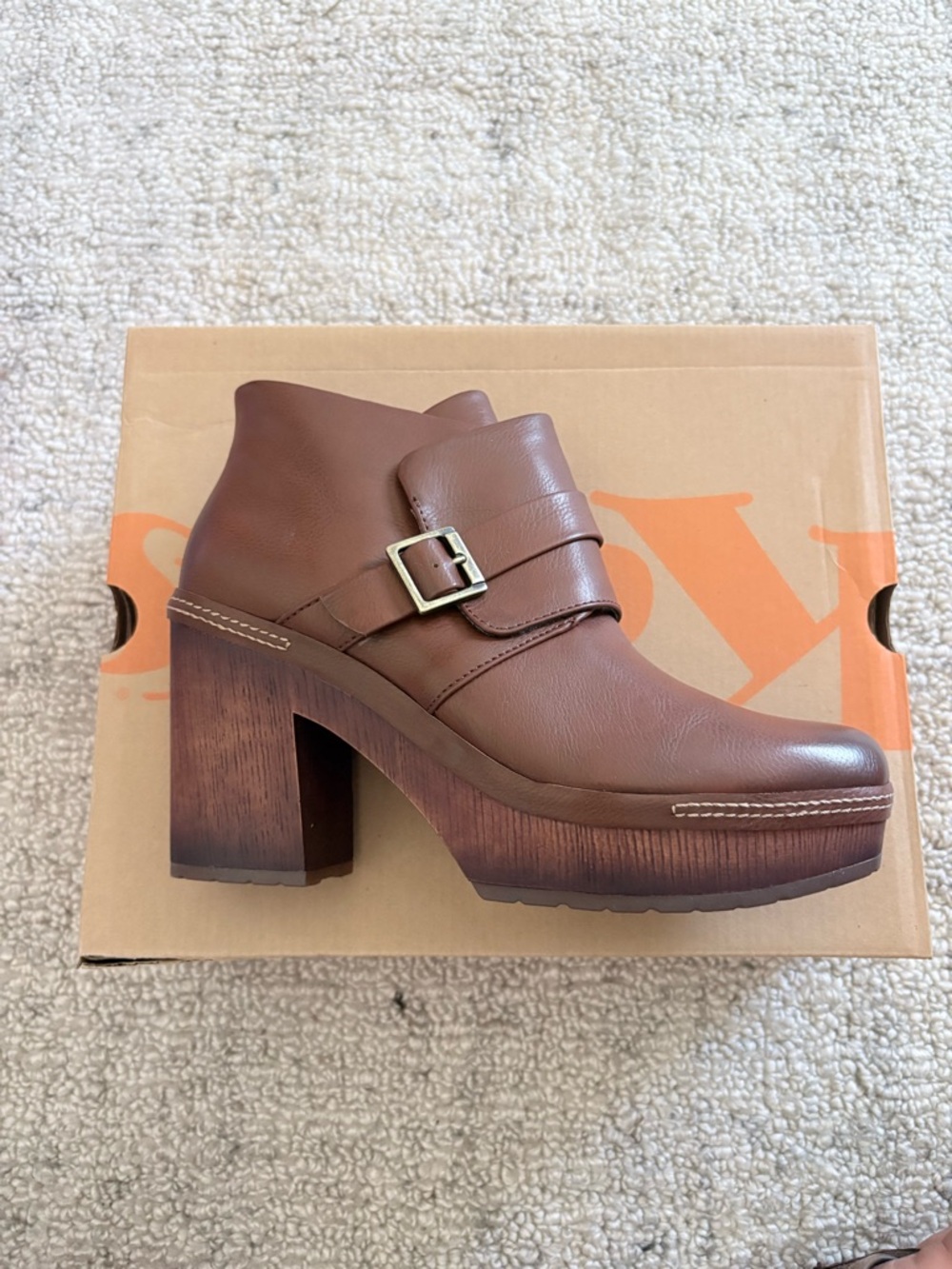 Kork-Ease Brown Faux Leather Platform Heeled Bootie